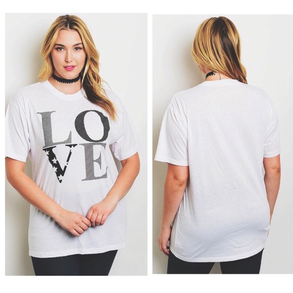 Tayzani Tops - Love White Patterned Comfy Soft Short Sleeve Tee